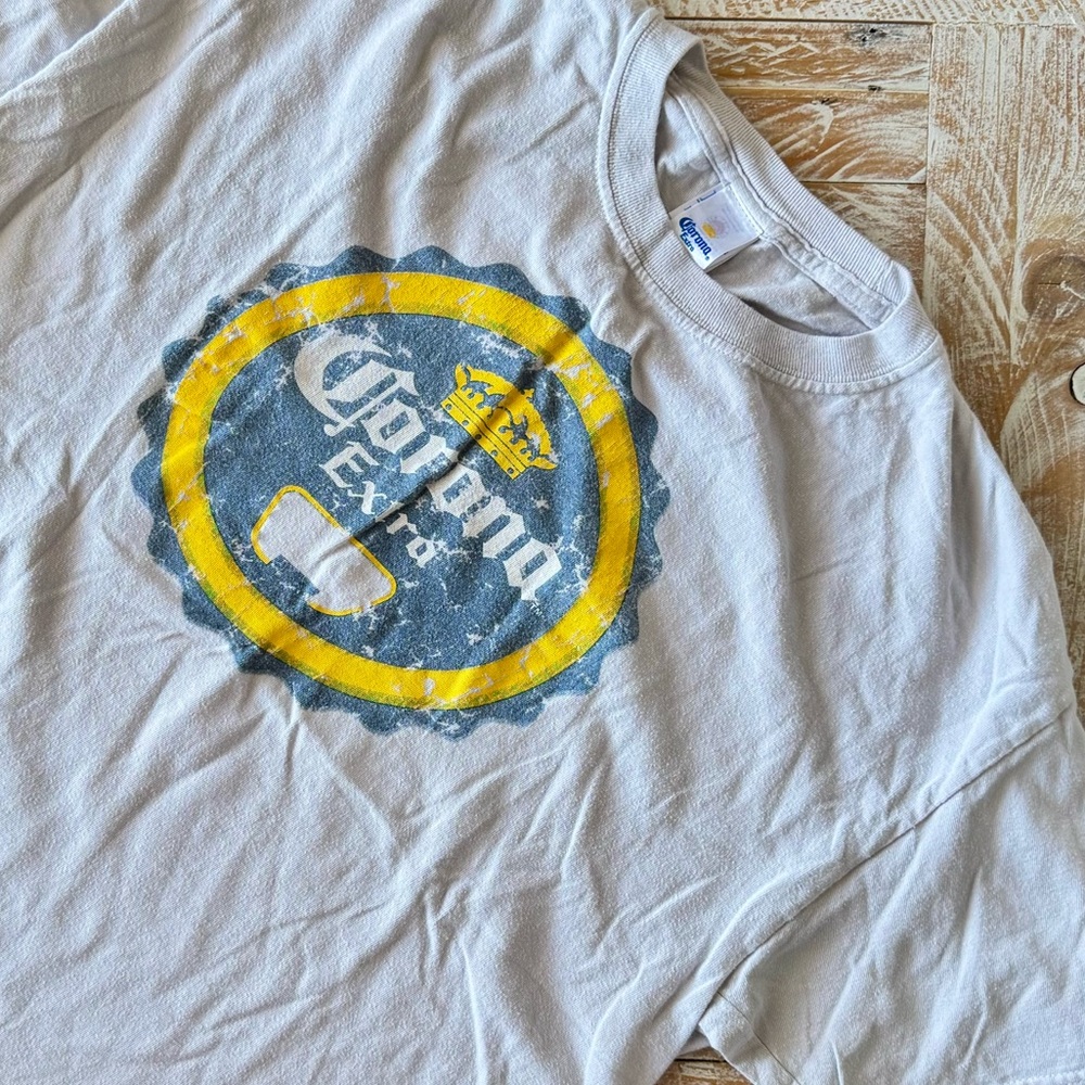 🍺Corona Extra Logo Tee Light Blue🍺 ~Large 100% Cotton
